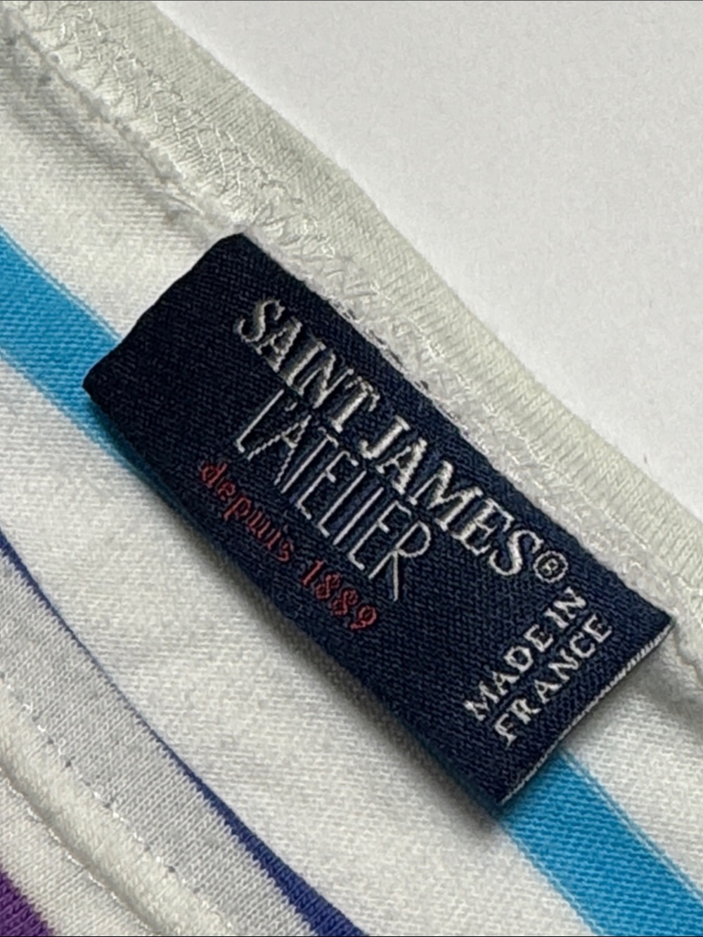 SAINT JAMES L'atelier Multicolor Rainbow Stripe Long-Sleeve Boat Neck Tee M - Picture 2 of 10